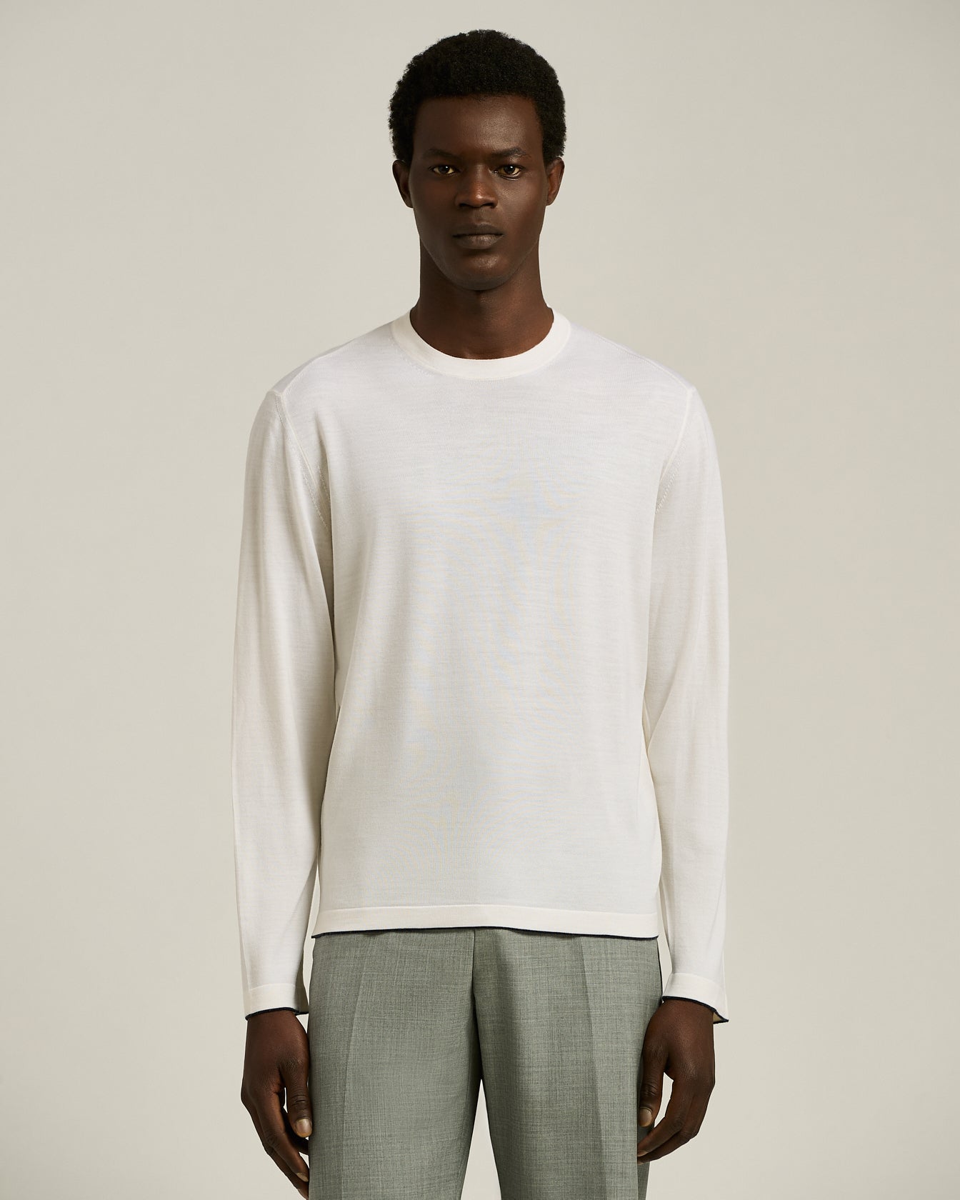 Kiton Polo Long Sleeve Virgin Wool Langarmshirt Weiß