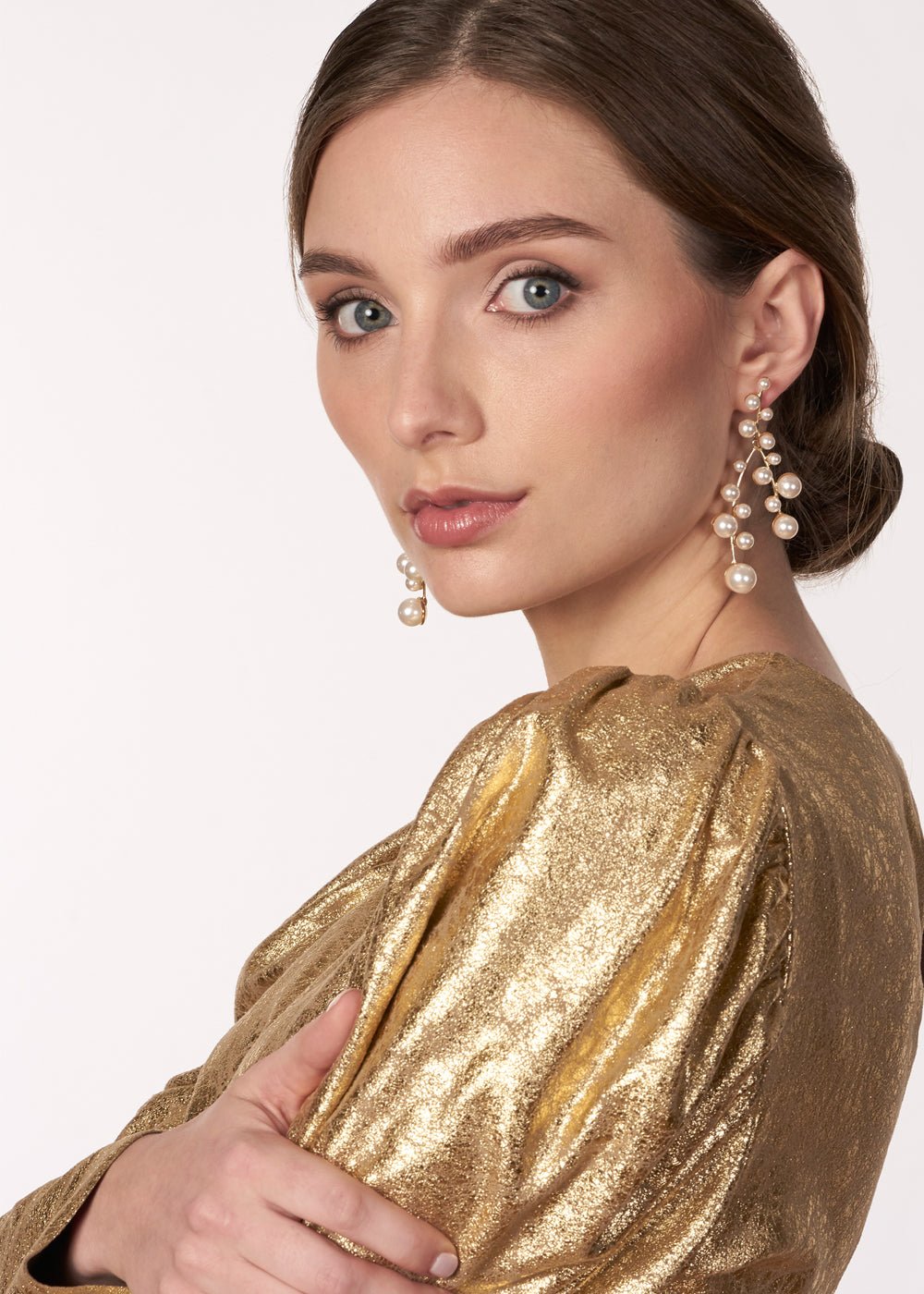 Elizabeth Bower Ariel Ohrringe Gold Kristallperlen Kaskade
