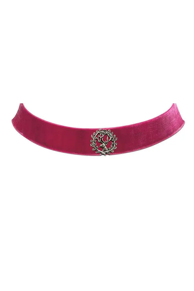 Alpenflüstern DAHEIM Kropfband Samt Hirsch Pink elastisch