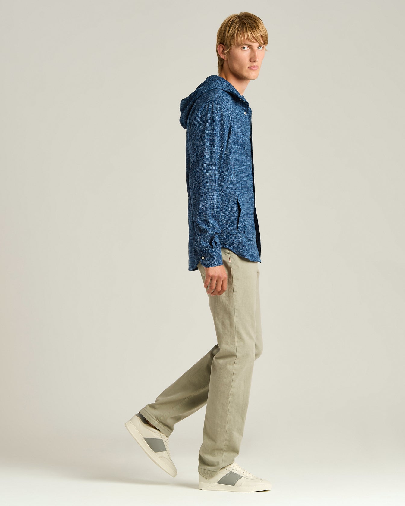 Kiton Shirts Overshirt Blau Kapuze Naturfaser