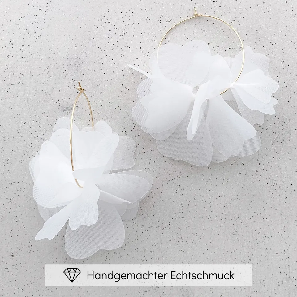 Perlenbräute Flora Creolen Gold Stoffblüten 8cm Braut