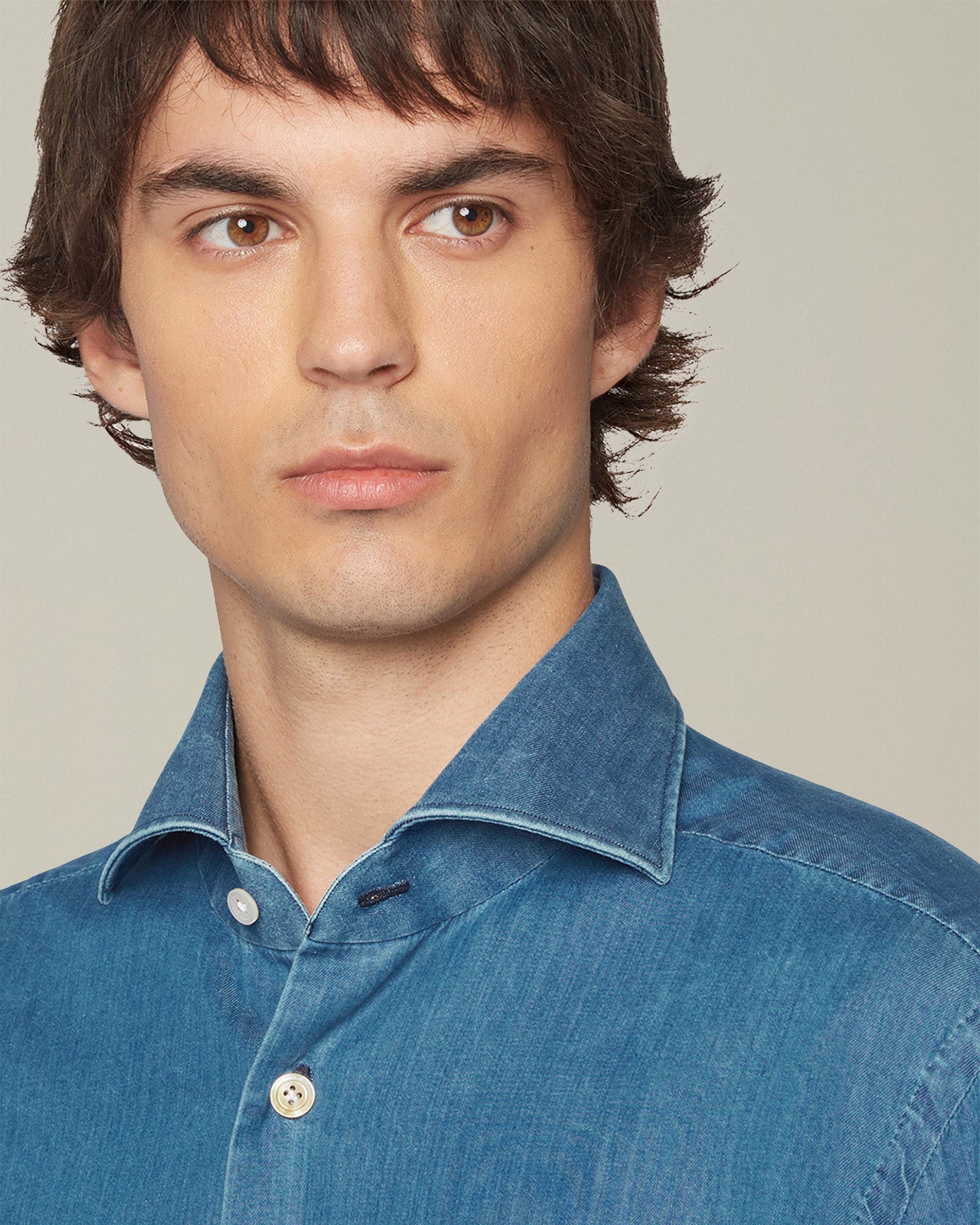 Kiton Jeanshemd Denim Herren 39 Hemd Perlmutt