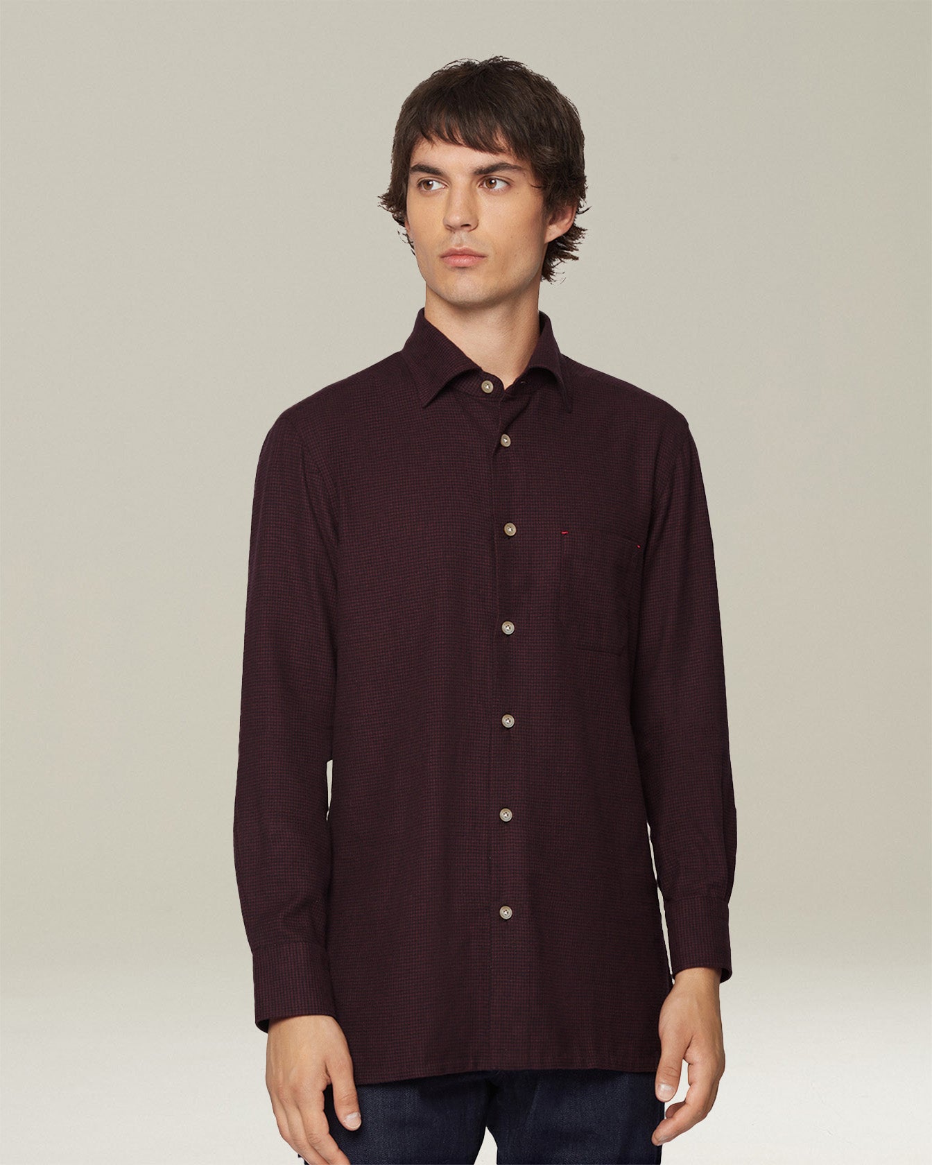 Kiton Nerano Hemd Flanell Hahnentritt Baumwolle