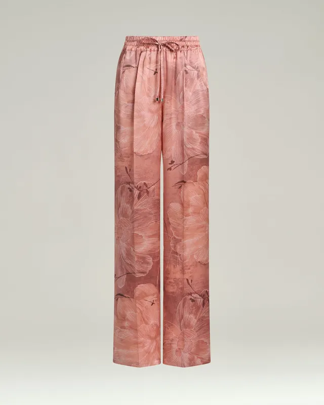 Kiton Seidenhose Rose Gemustert Weit Größe 42