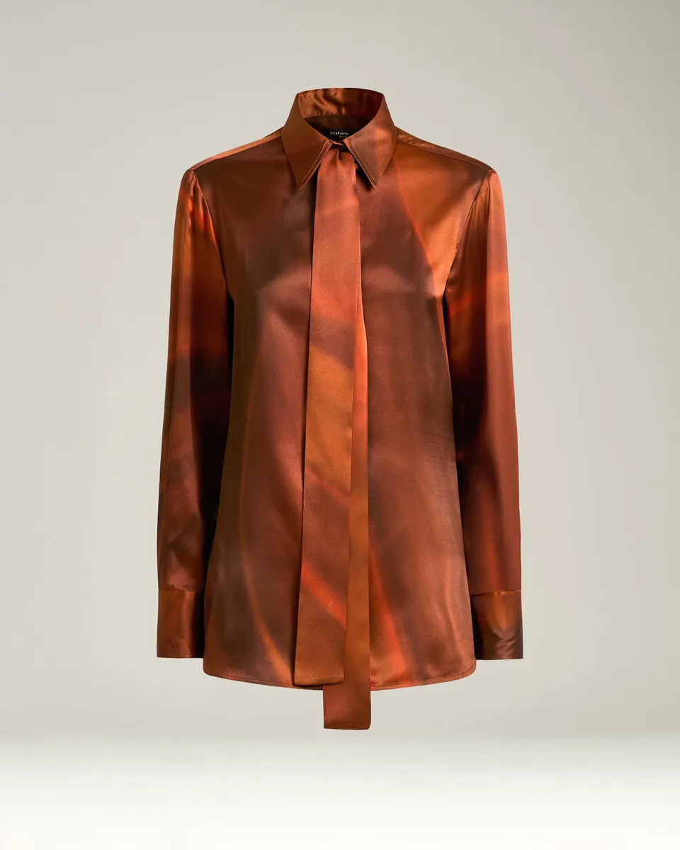 Kiton Schluppenbluse Rost Seiden-Bluse mit Schleife
