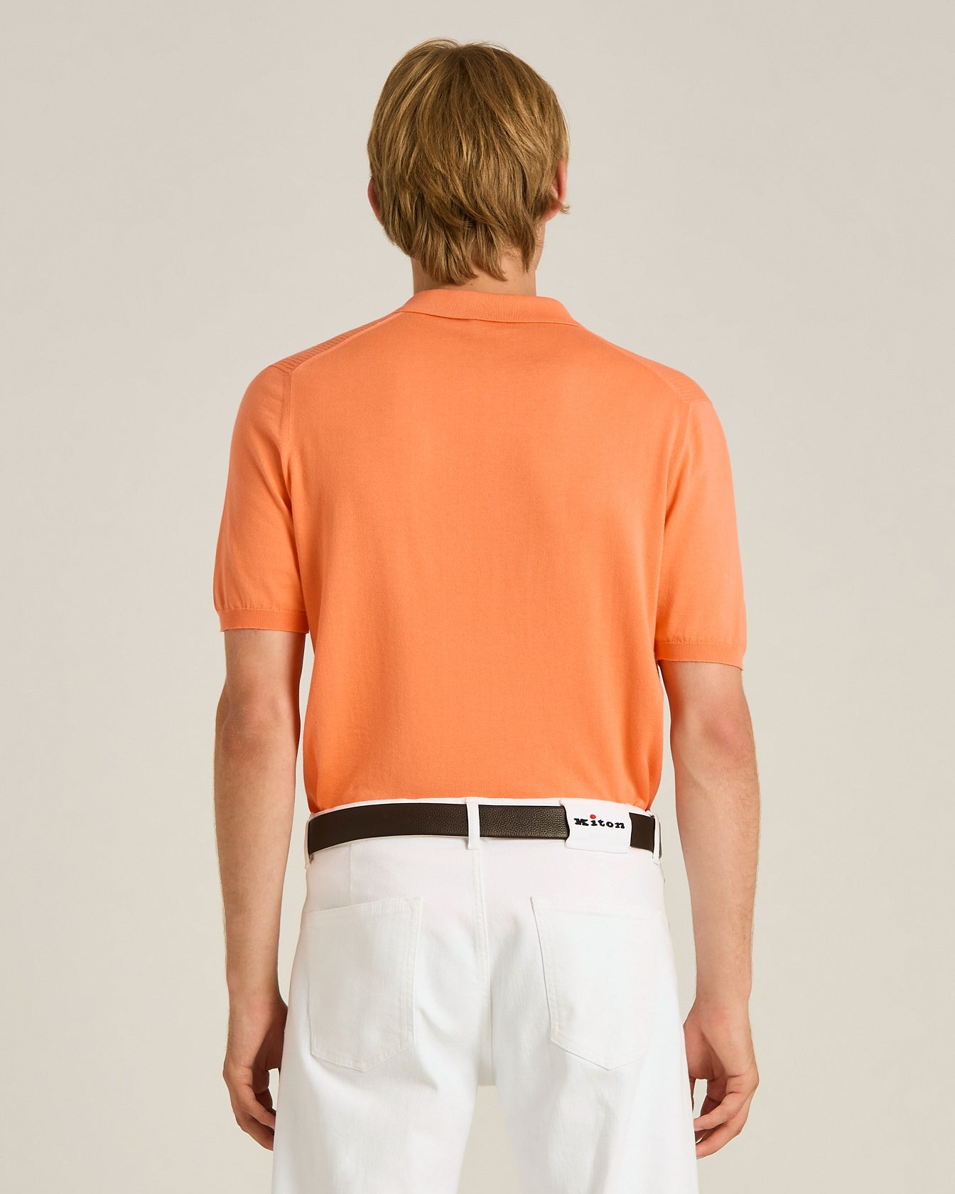 Kiton Polo Ripp Polohemd Pfirsich Gr. M Baumwolle