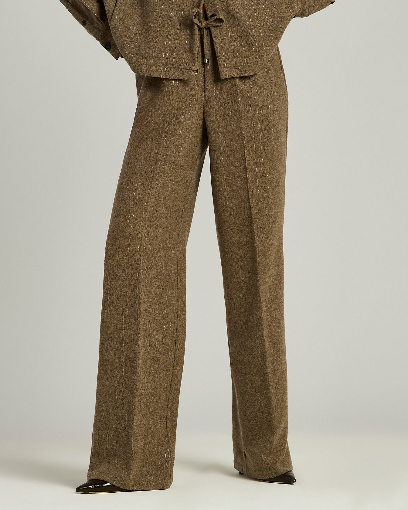 Kiton Wide-Leg Hose dunkelbeige Wolle Kaschmir