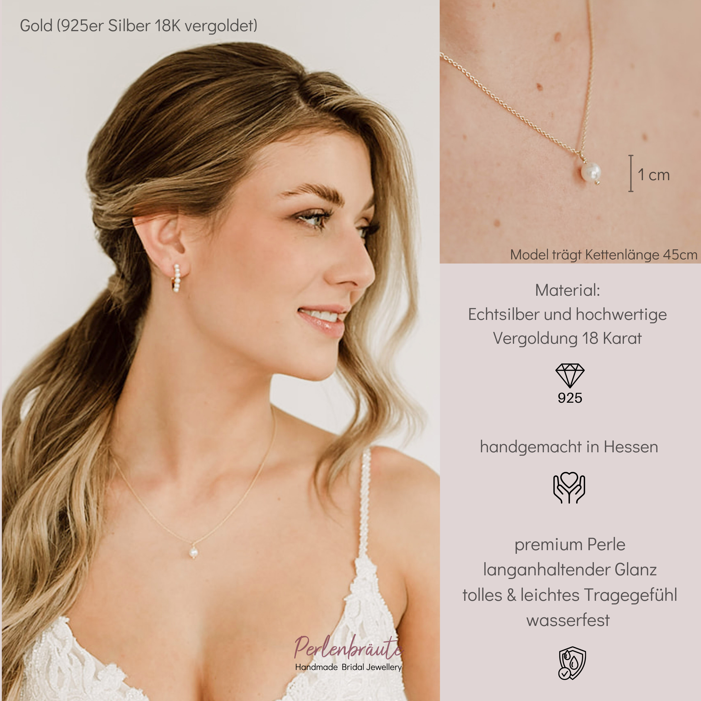 Perlenbräute Kylie Armband Gold White Opal Perlen 16-19cm