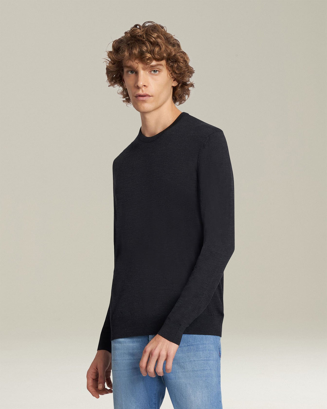 Kiton Jersey Rundhals Pullover Wolle anthrazit Wollpullover