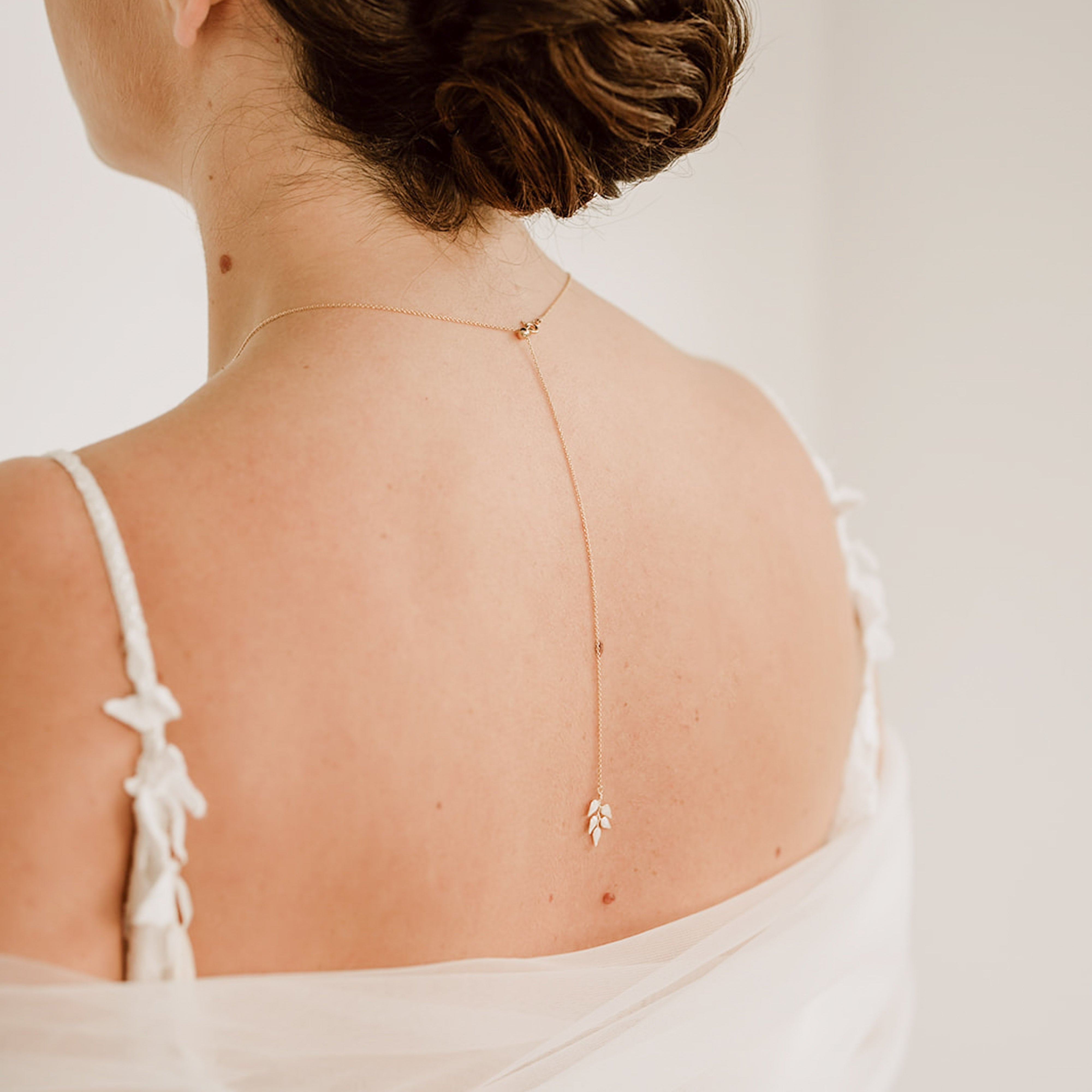 Perlenbräute Lana Y-Kette Braut Blätter Gold 64 cm