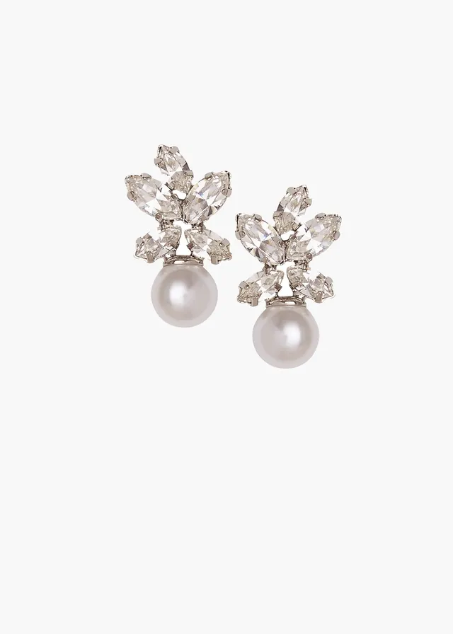 Elizabeth Bower Burst Mini Duet Ohrringe Kristall Perle Rhodium