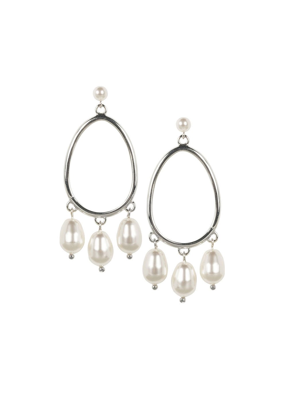 Elizabeth Bower Pebble Pearl Drop Earrings Ohrringe Rhodium