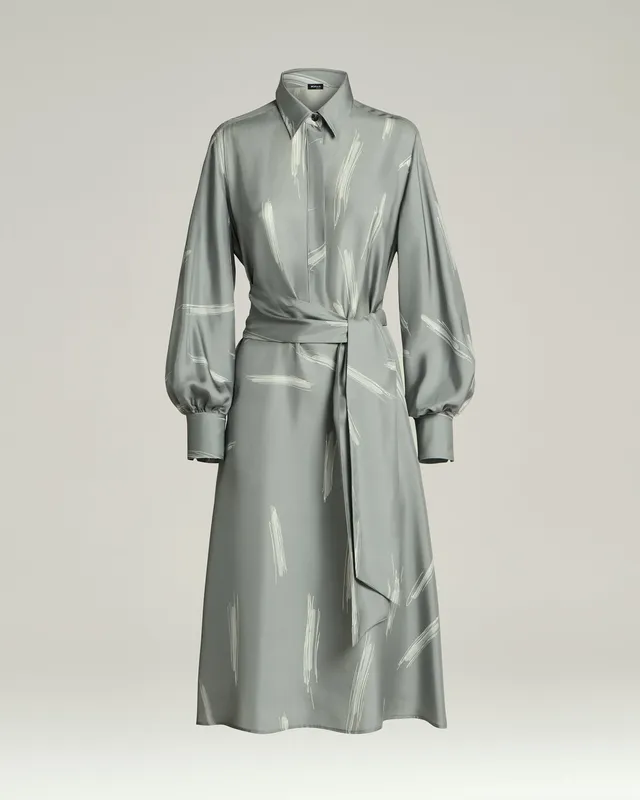 Kiton Dresses Grey Silk Satin Kleid Seide Grau