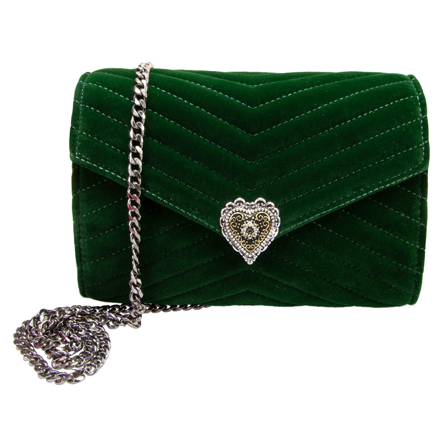 Alpenflüstern DAHEIM Trachtenherz Samtclutch Blau 22x15 cm