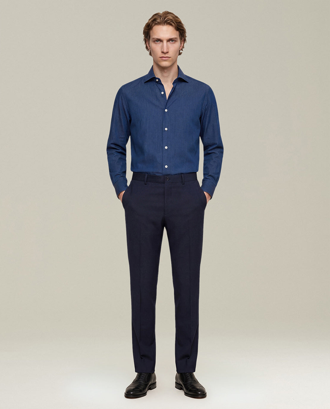 Kiton Shirts Blue Denim Hemd 40 blaue Baumwolle