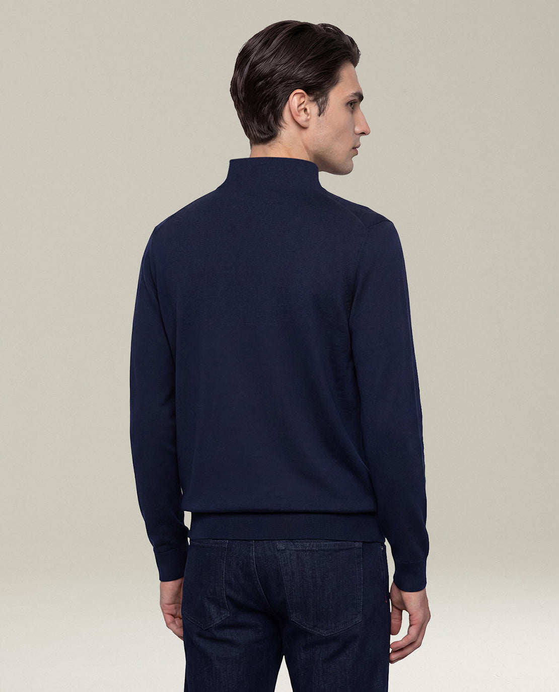 Kiton Jackets Navy Blue High-Collar Zip Jacke Wolle navy