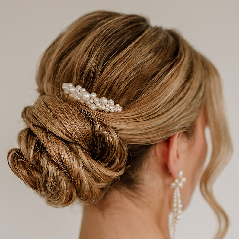 Perlenbräute Wilma Haarkamm Braut-Haarschmuck Gold Perlen 7 cm