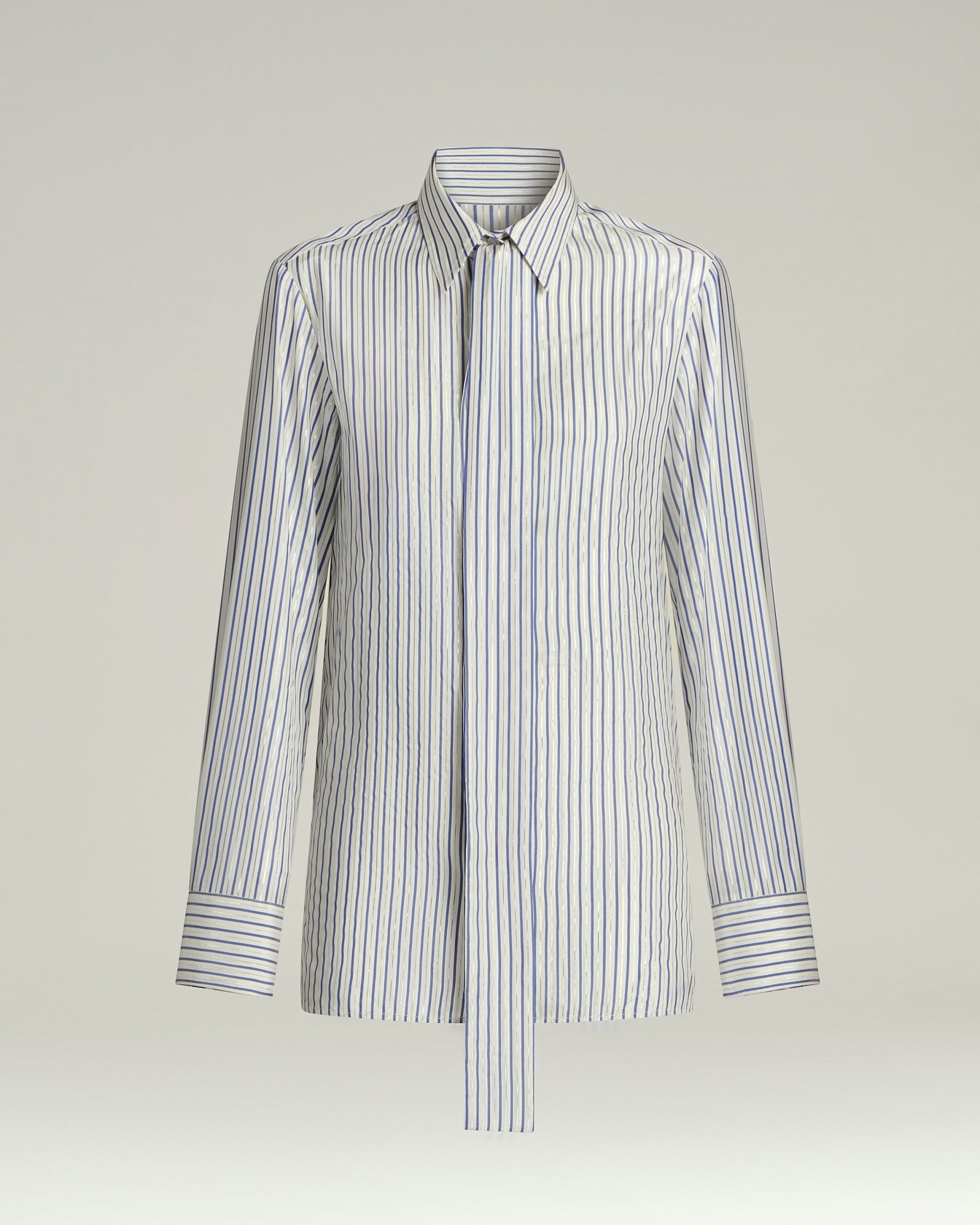 Kiton Silk Shirt Tie Detail Bluse weiß blau Seide Gr.36-48