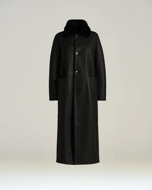 Kiton Wendemantel Shearling schwarz Nappa Gr 42