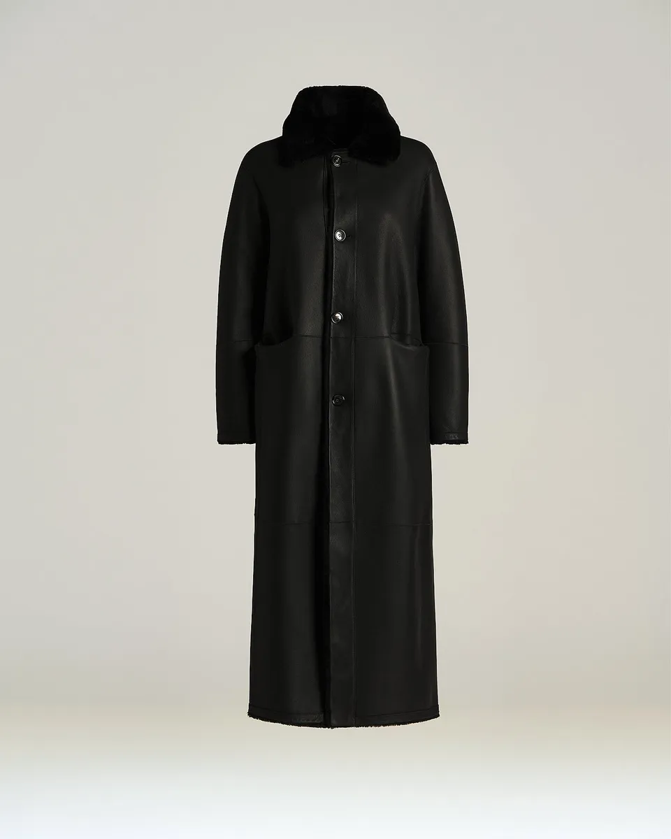 Kiton Wendemantel Shearling schwarz Nappa Gr 42