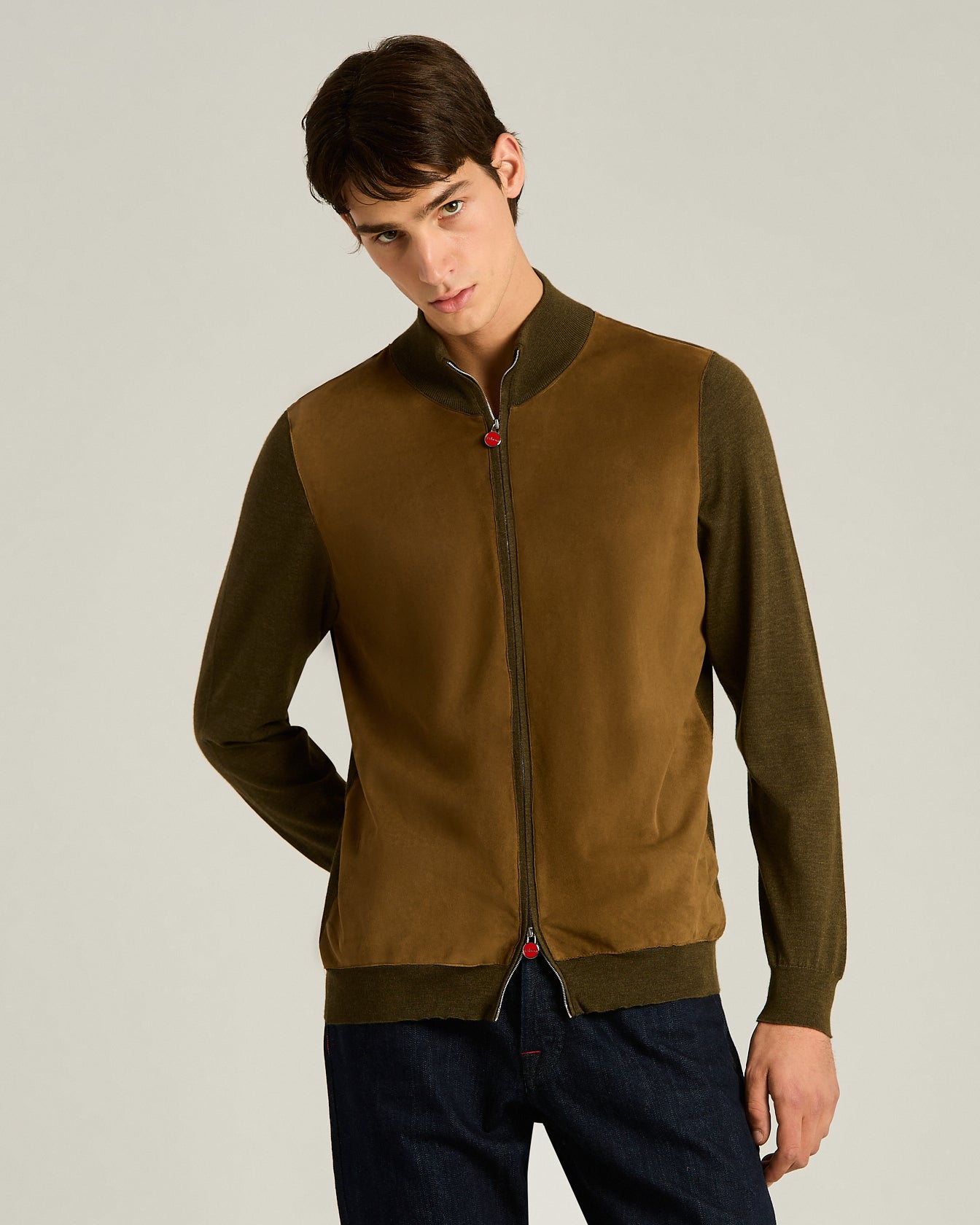 Kiton Cashmere Silk Jacket braun Kontrast Herren