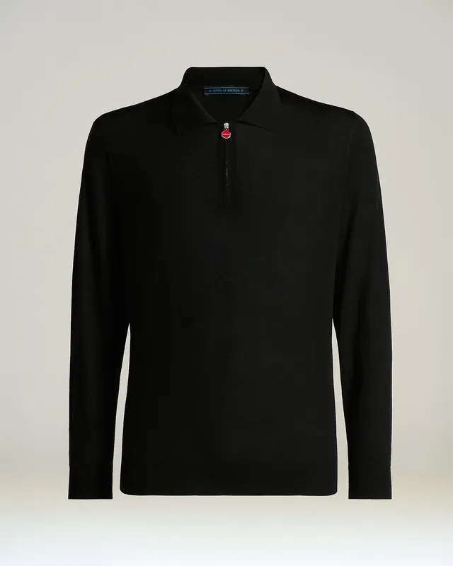 Kiton Zip-Polo Wollstrick schwarz Gr.M Langarm