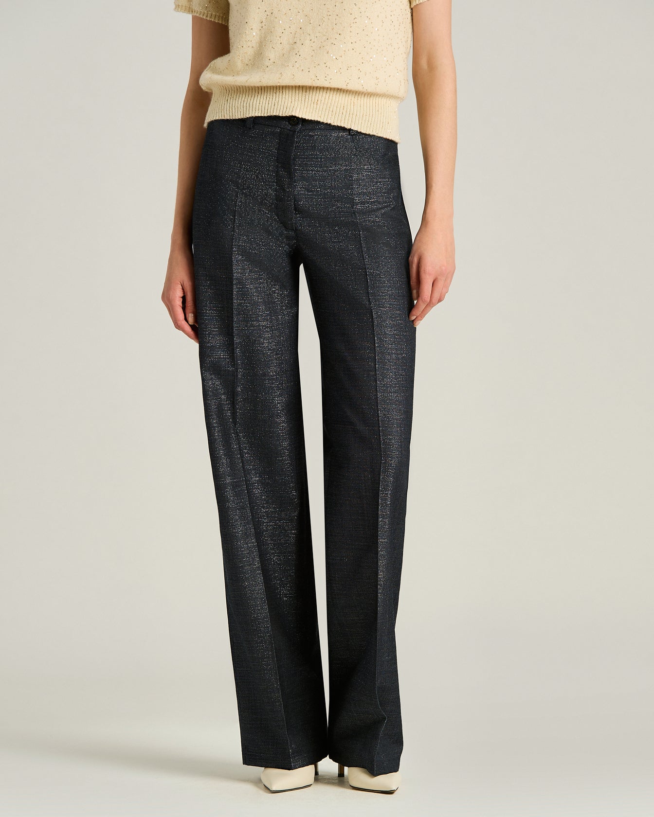 Kiton Stoffhose Wolle blau weit mit Bügelfalte Gr. 40