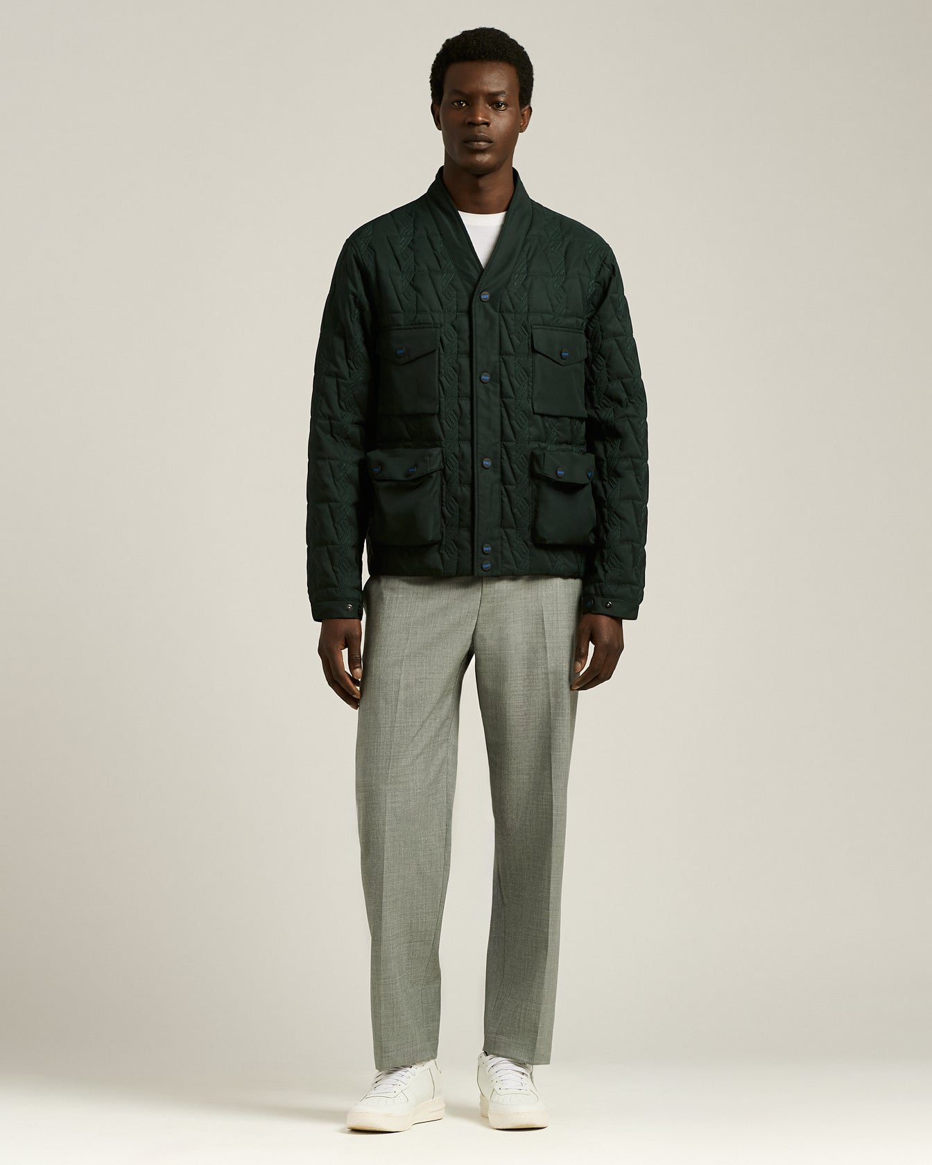 Kiton Outerwear Steppjacke Jacquard grün mit Taschen