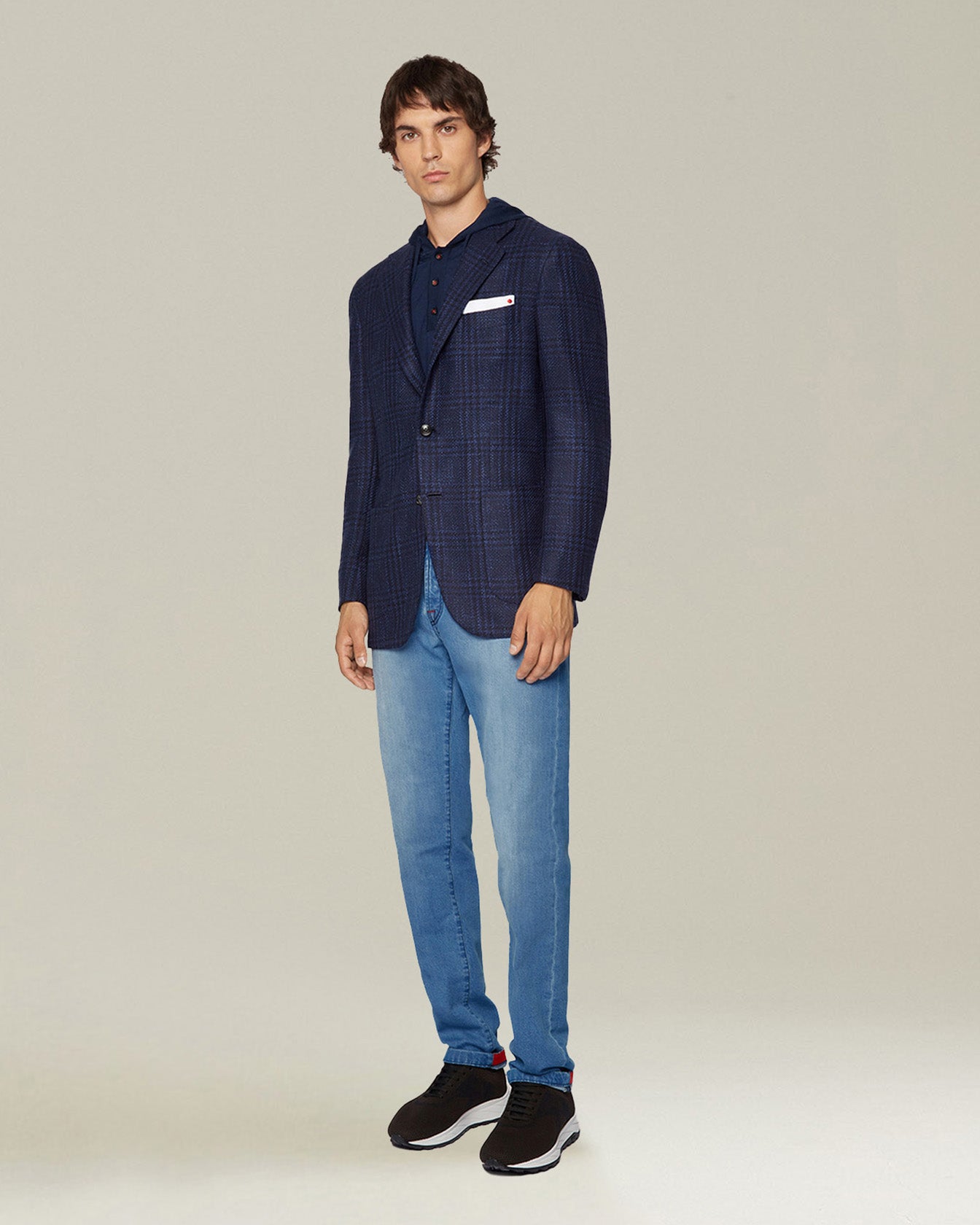 Kiton Kaschmir Seide Kapuzenpullover Knopf Herren