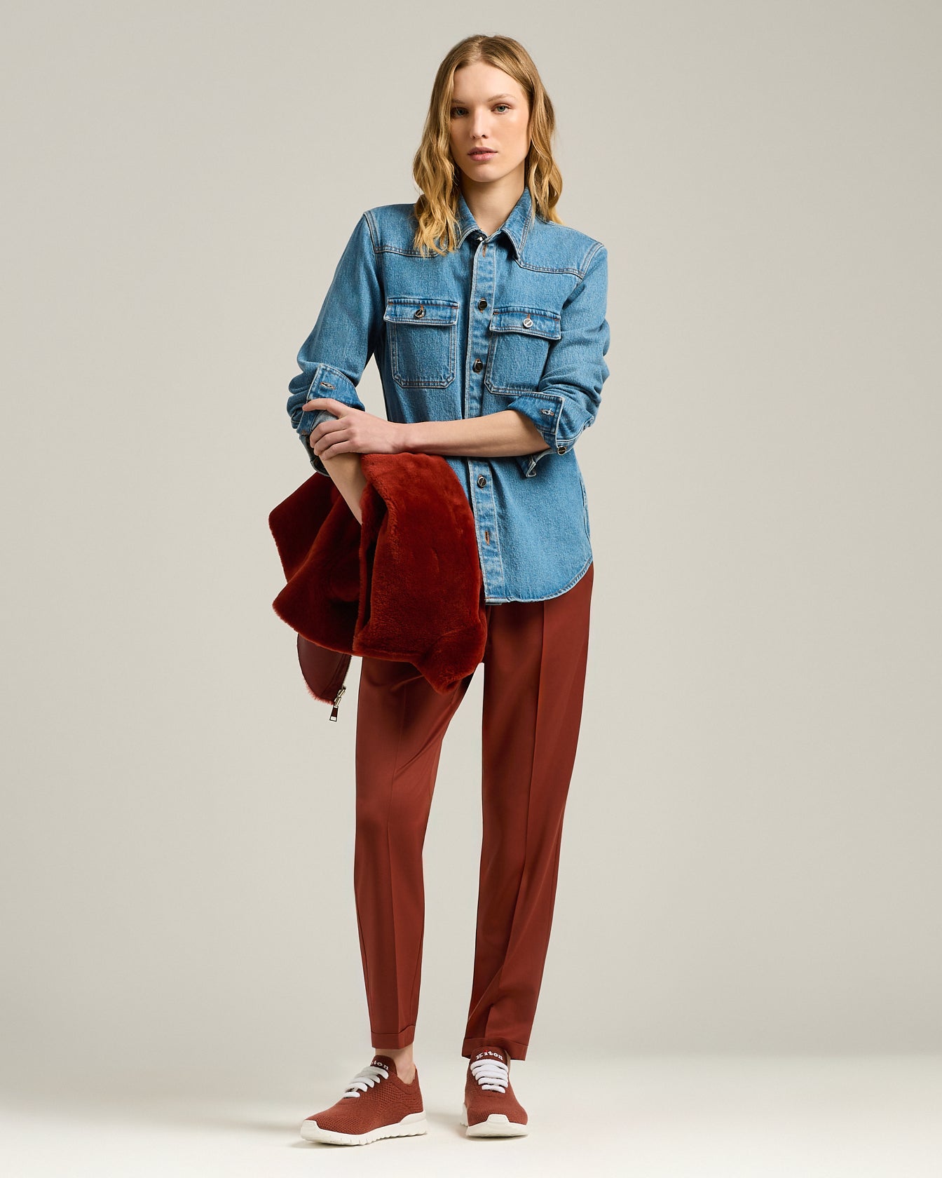 Kiton Shirts Medium Blue Stretch Jeanshemd Denim mit Taschen
