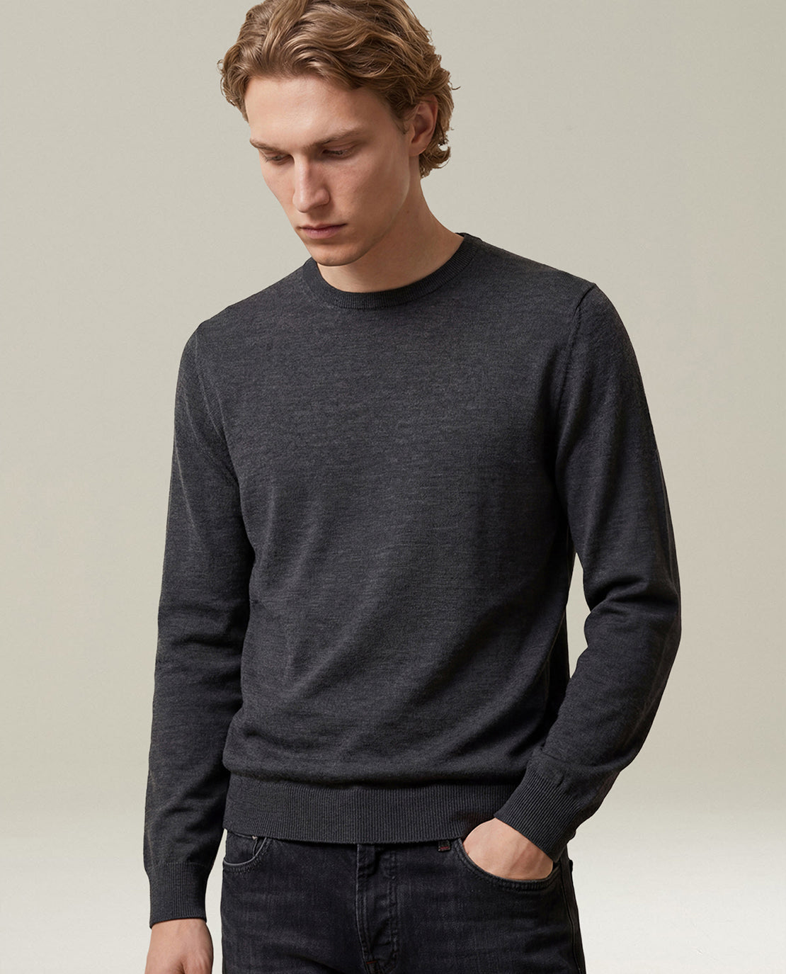 Kiton Knitwear Pullover Wolle anthrazit Rundhals Langarm