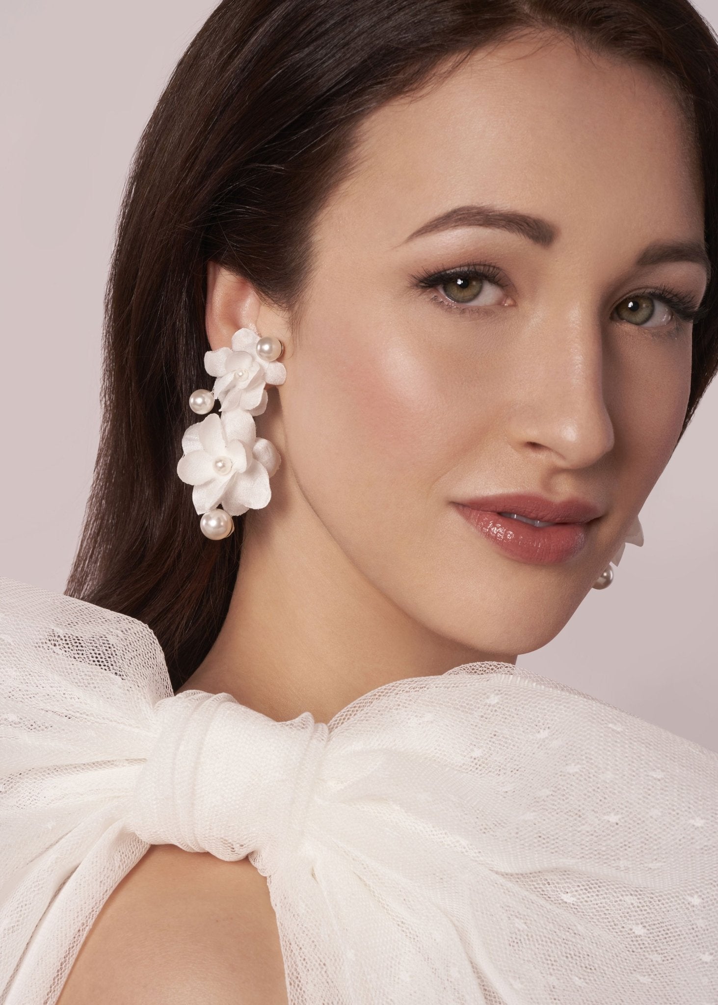 Elizabeth Bower Organna Pearl Braut Ohrringe Rhodium Ivory