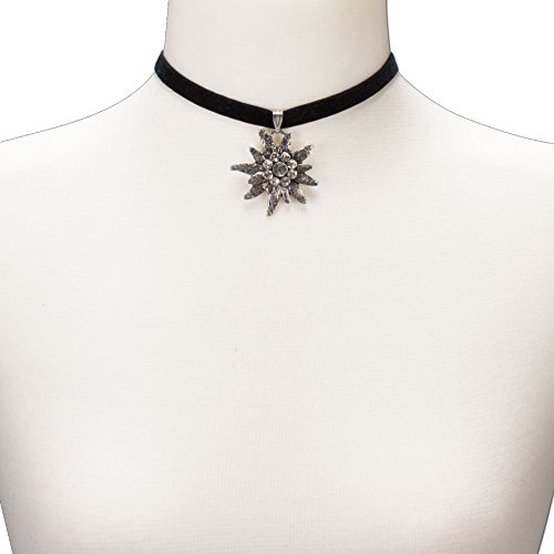 Alpenflüstern DAHEIM DHK069 Samt-Kropfband schwarz Edelweiß