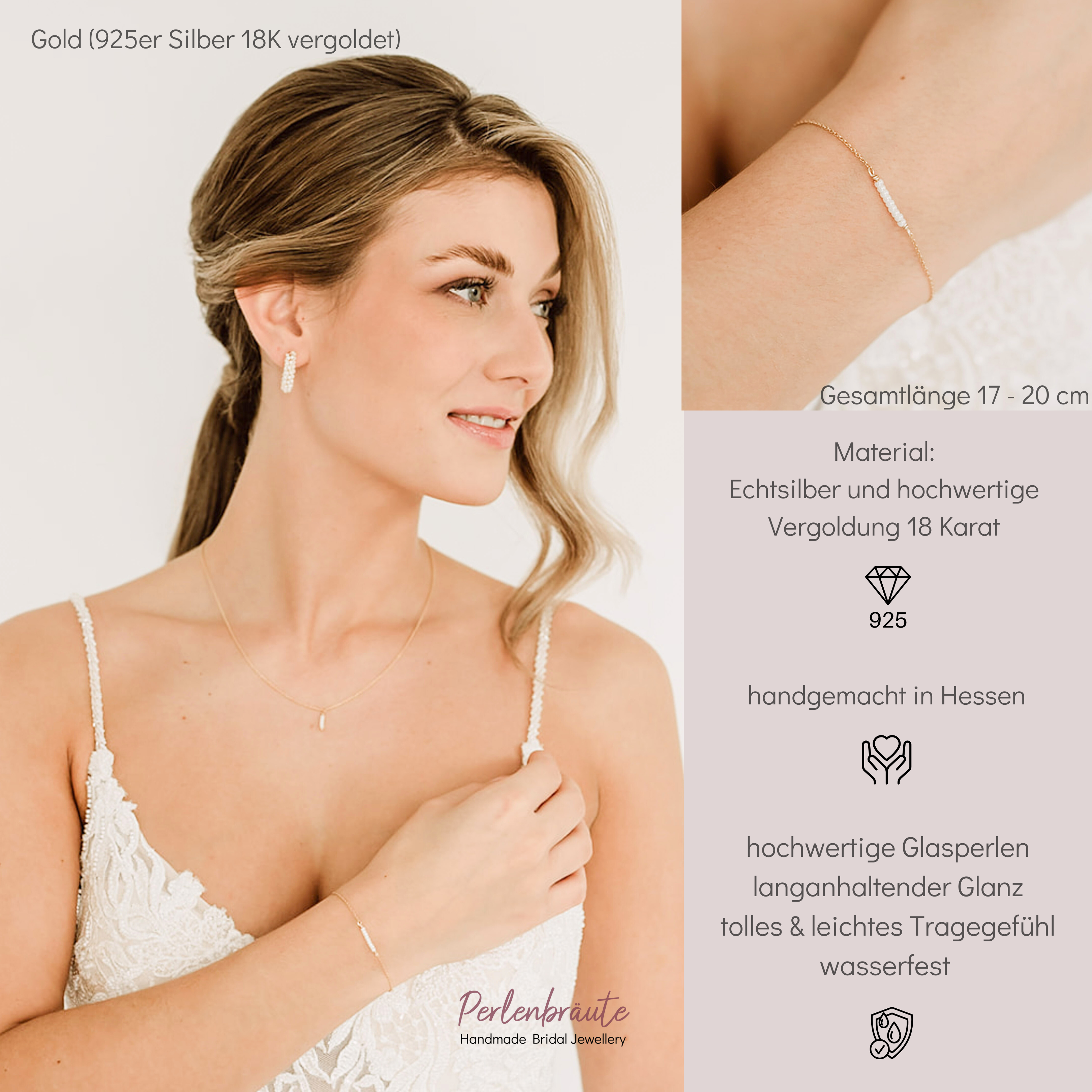 Perlenbräute Belina Armband kleine Perlen Gold 17-20cm