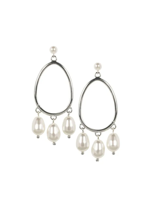 Elizabeth Bower Pebble Pearl Drop Earrings Ohrringe Rhodium