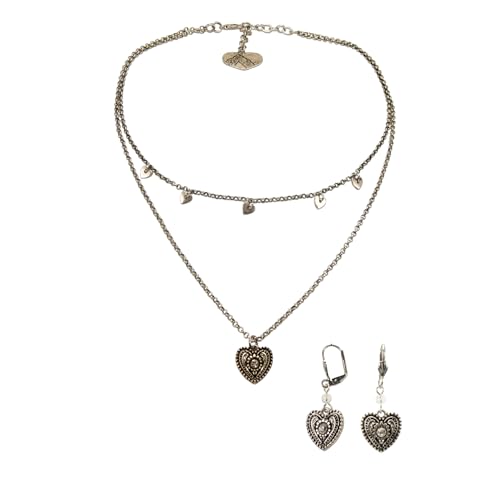 Alpenflüstern DAHEIM SET055 Trachtenschmuck-Set antik-silber Strass-Herz
