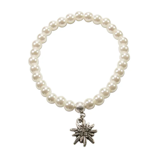 Alpenflüstern DAHEIM Perlenarmband Edelweiss Creme-weiß