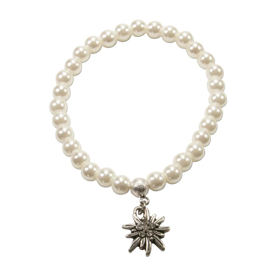 Alpenflüstern DAHEIM Perlenarmband Edelweiss Creme-weiß