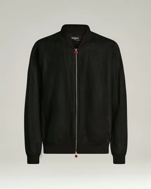 Kiton Jacke Leinen Schwarz Zip Sommer