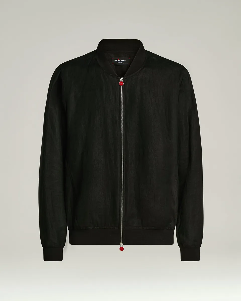 Kiton Jacke Leinen Schwarz Zip Sommer