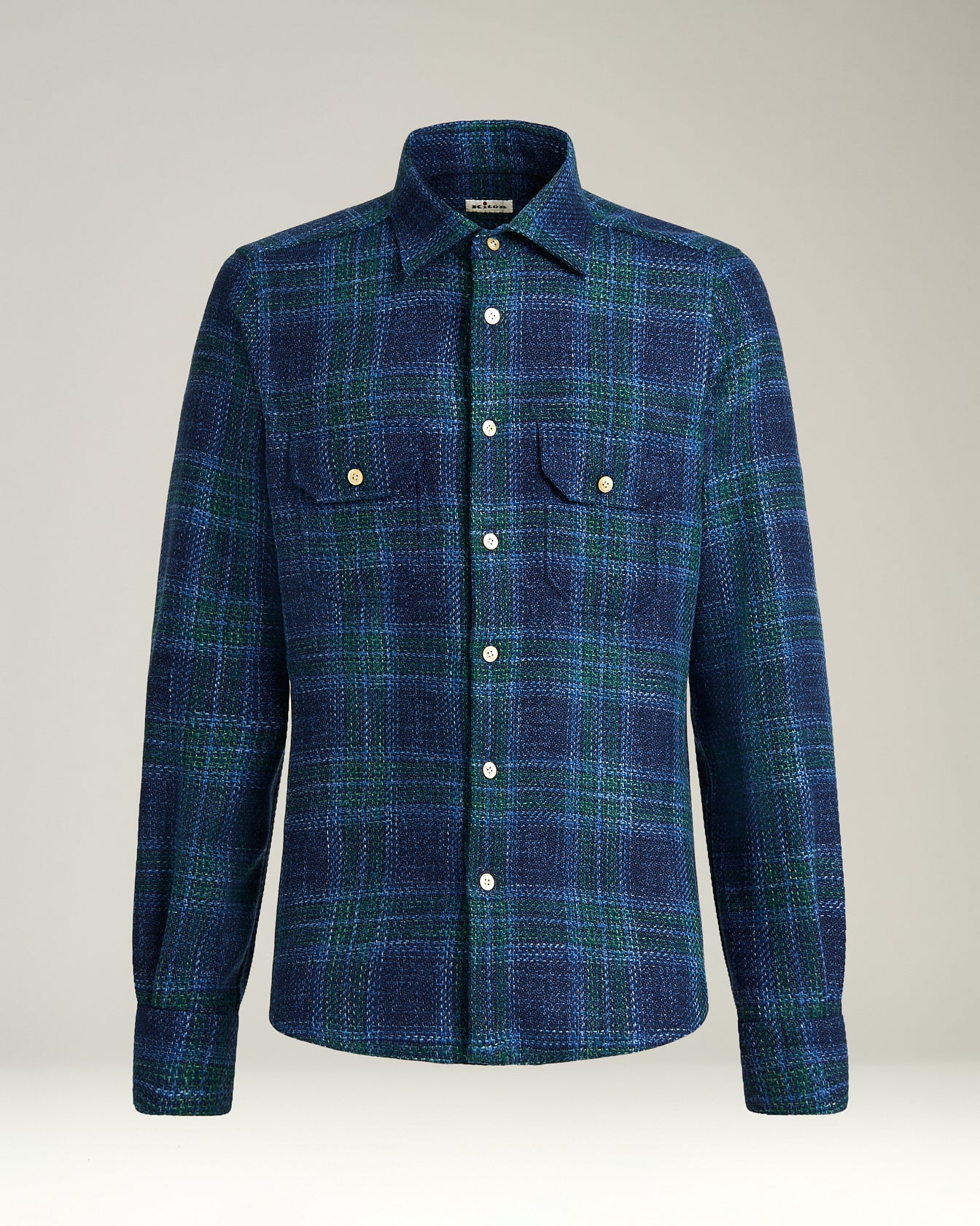 Kiton Shirts Tartan Overshirt Hemd Wolle blau