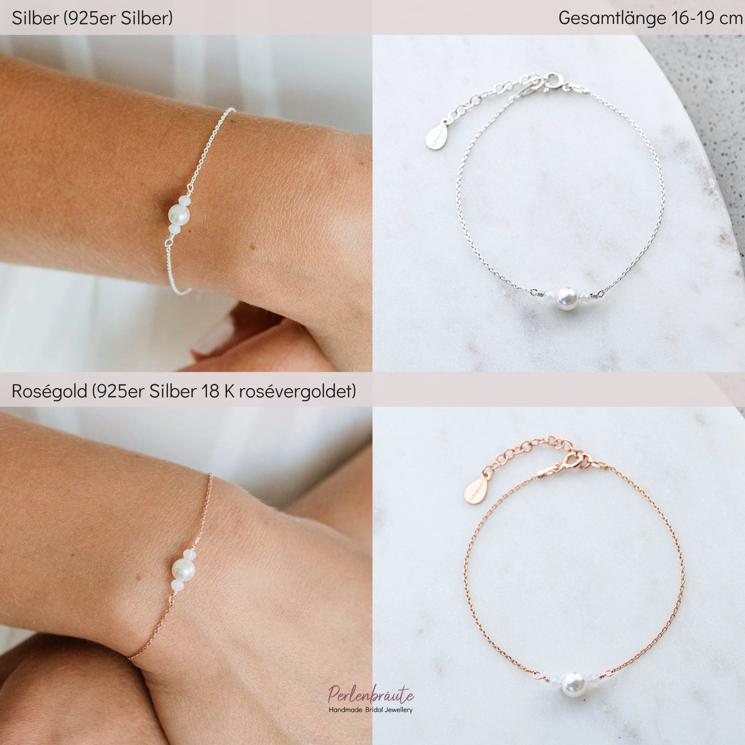 Perlenbräute Ari Brautarmband Perlen Gold 16-19 cm
