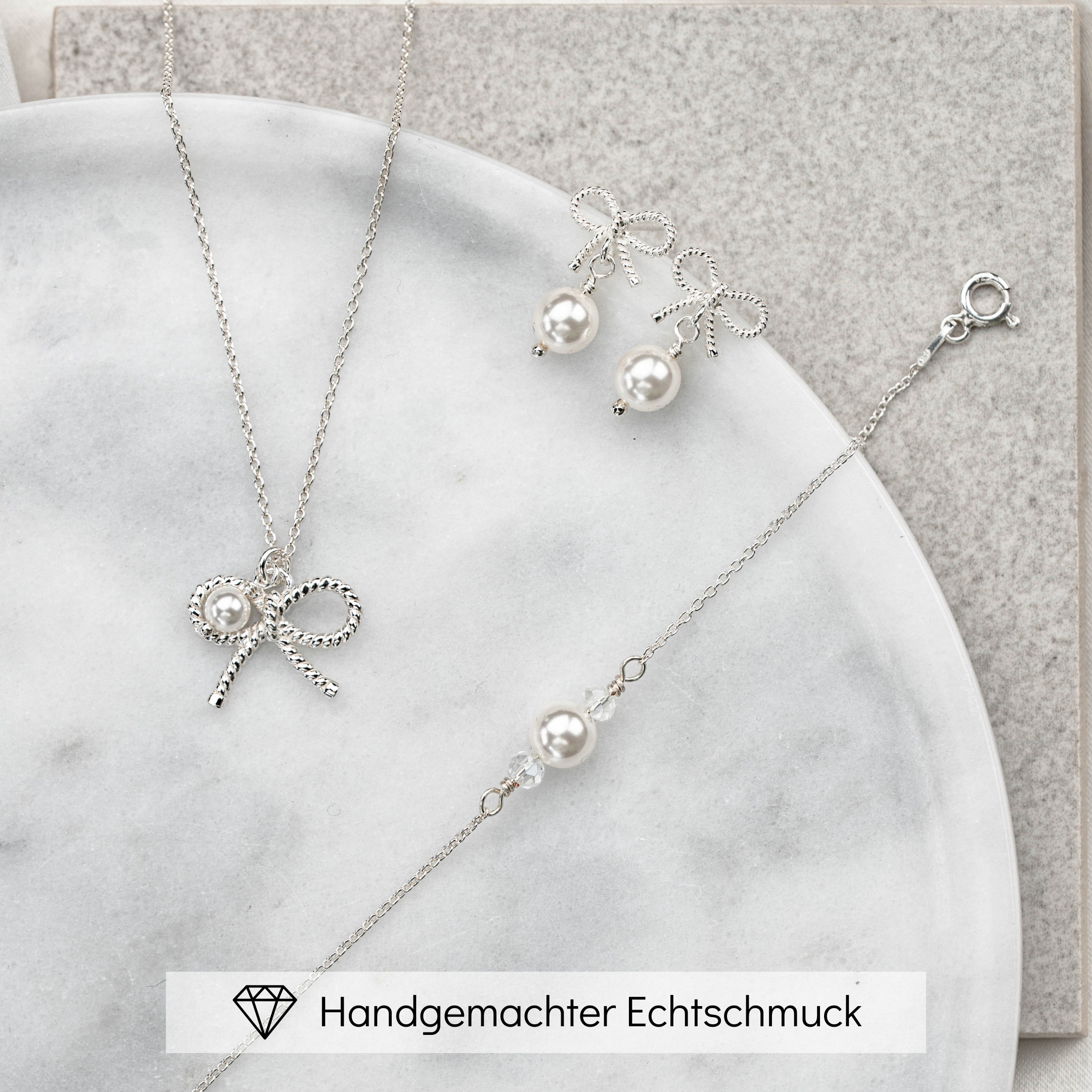 Perlenbräute Pinella Brautschmuck Set Gold mit Schleife Perle