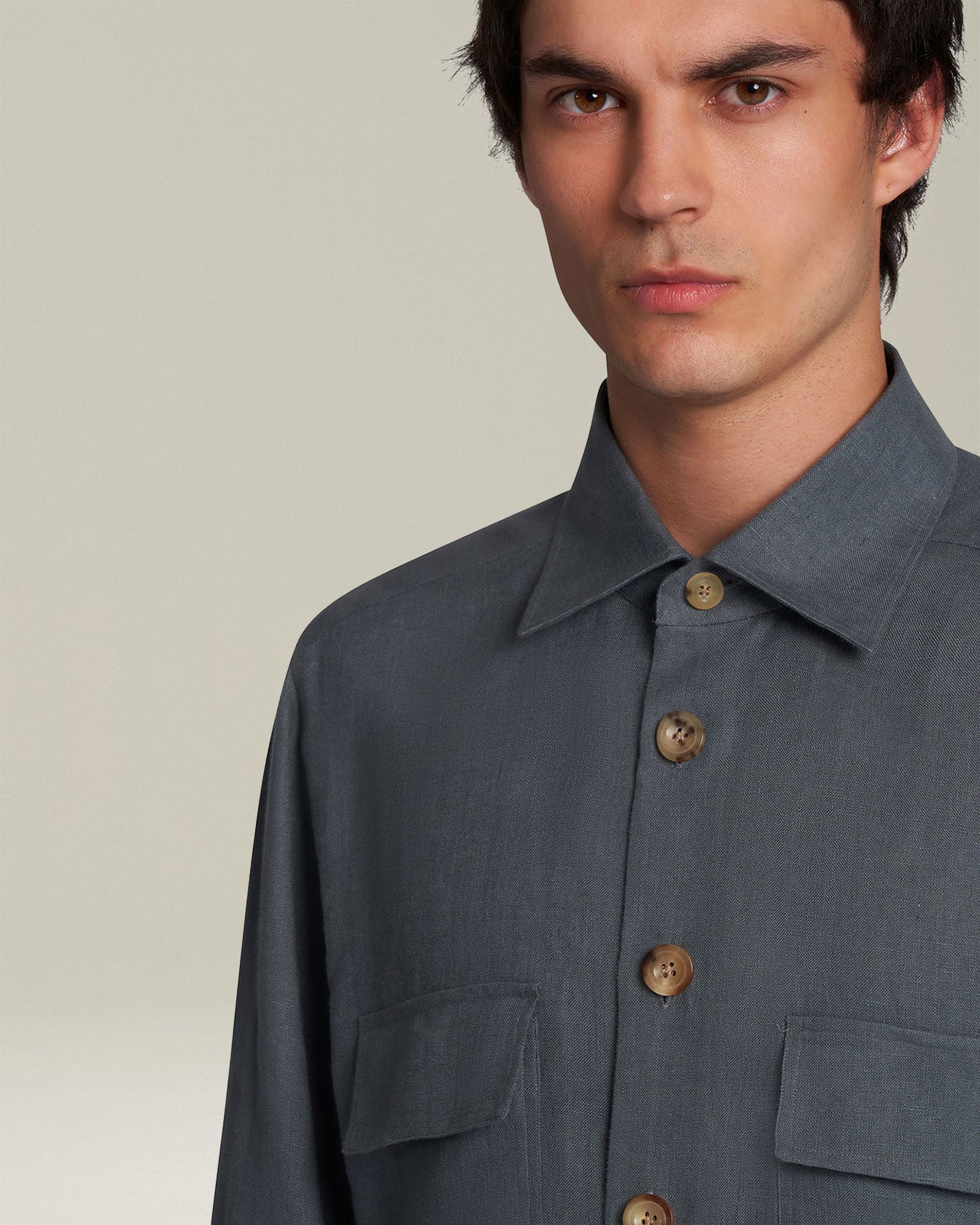 Kiton Shirts AAL Shirt Sport Overshirt Leinen Dunkelgrau