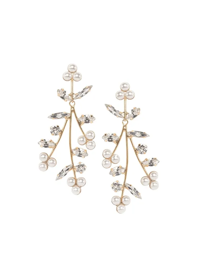 Elizabeth Bower Bud Pearl Mini Chandelier Ohrringe Rhodium Stecker