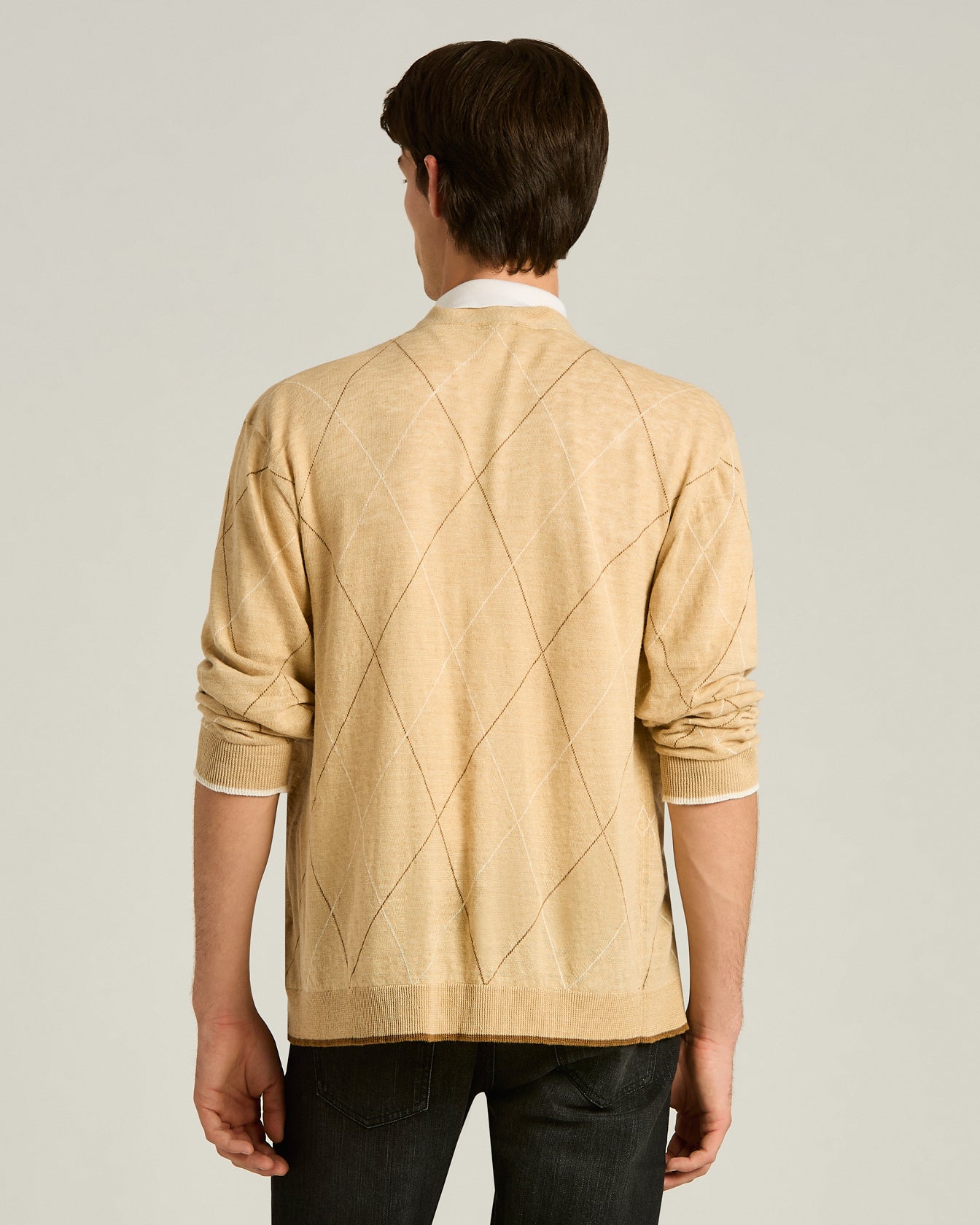 Kiton Cardigan Leinen Beige Rautenmuster
