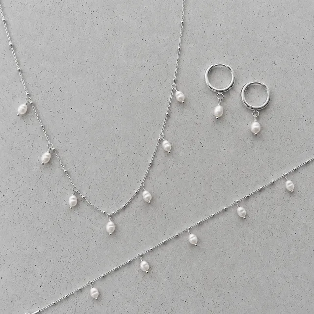 Perlenbräute Kaya Brautschmuck Set Perlen Silber 45 cm