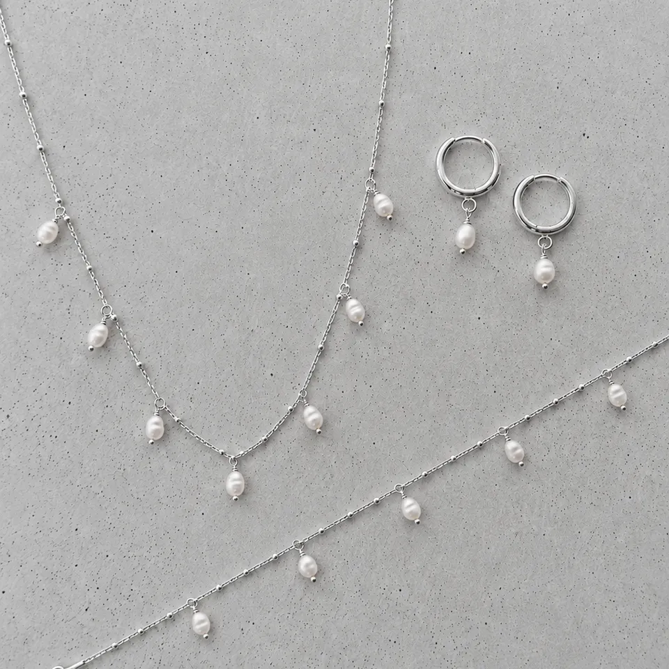 Perlenbräute Kaya Brautschmuck Set Perlen Silber 45 cm
