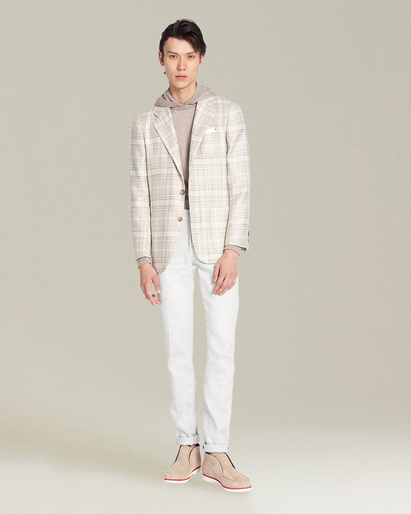 Kiton Sakko Wolle-Kaschmir Tartan beige Einreiher Gr. 50
