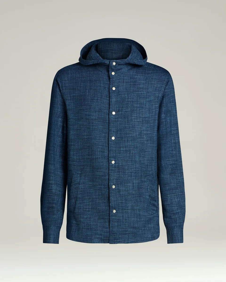 Kiton Shirts Overshirt Blau Kapuze Naturfaser